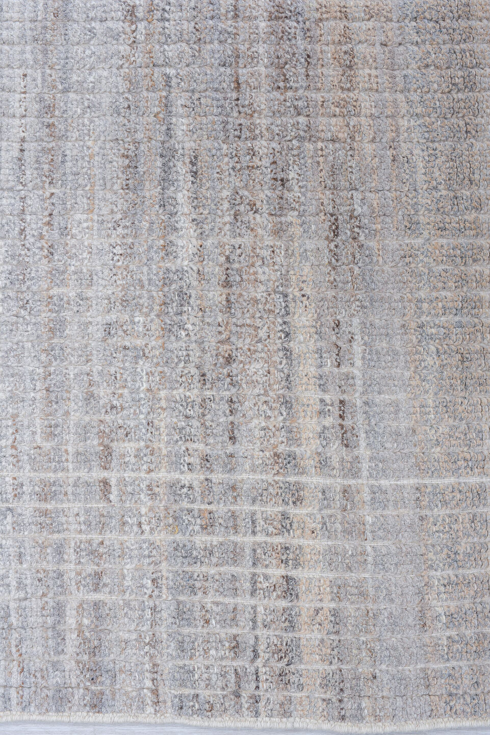 3' x 9' one-of-a-kind handmade vintage Tulu runner rug. Color palette: dark gray, dim gray, gainsboro, gray, light blue