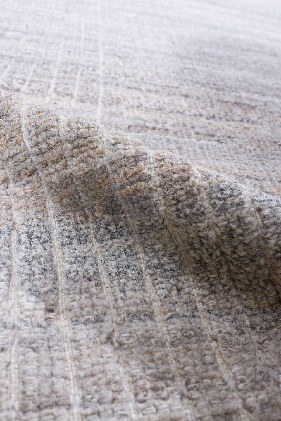 3' x 9' one-of-a-kind handmade vintage Tulu runner rug. Color palette: ivory, taupe, gray, beige, charcoal, black