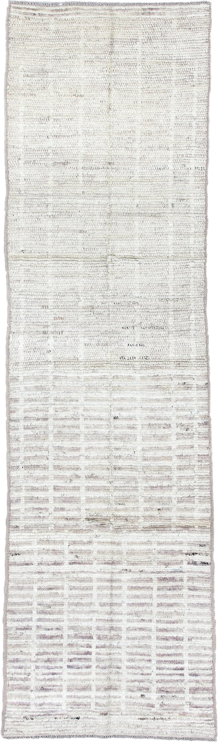 2' x 9' one-of-a-kind handmade vintage Tulu runner rug. Color palette: ivory, taupe, gray, cream, charcoal, beige, black