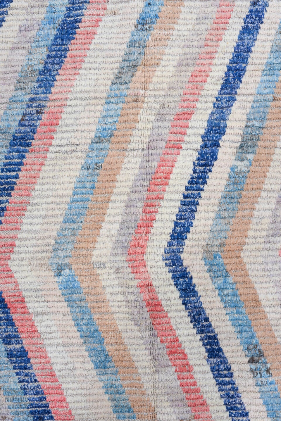 3' x 13' one-of-a-kind handmade vintage Tulu runner rug. Color palette: ivory, sky blue, navy, blush, sand, taupe