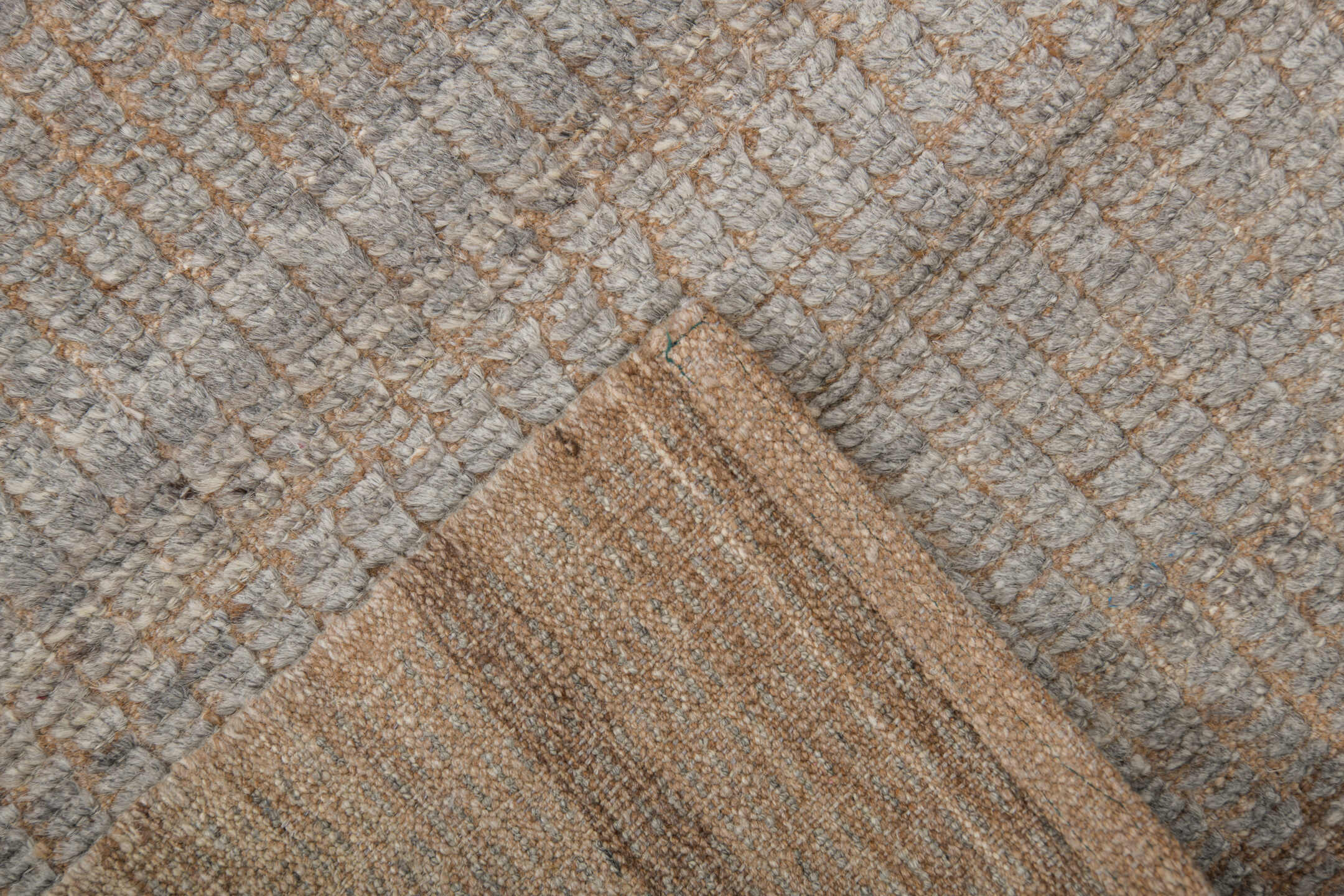 2' x 10' one-of-a-kind handmade vintage Tulu runner rug. Color palette: ivory, taupe, camel, beige, gray