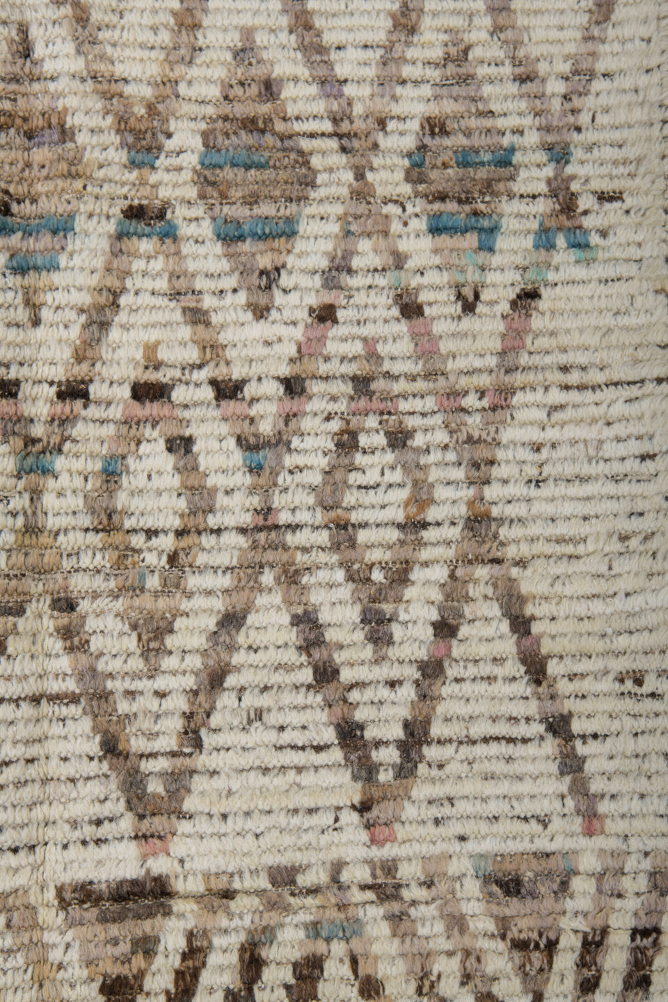 3' x 12' one-of-a-kind handmade vintage Tulu runner rug. Color palette: blue, brown, dark gray, gray, light gray, off-white