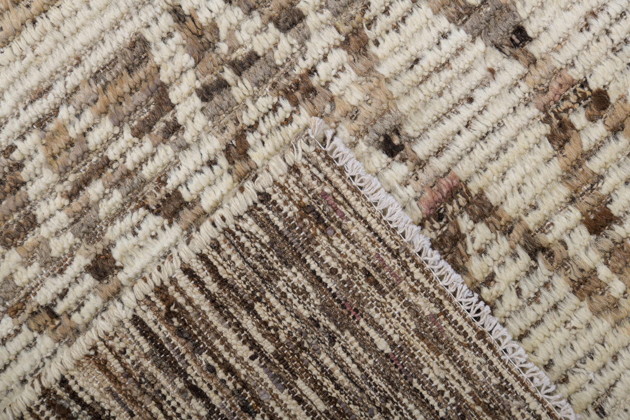 3' x 12' one-of-a-kind handmade vintage Tulu runner rug. Color palette: ivory, taupe, brown, charcoal, camel, faint teal