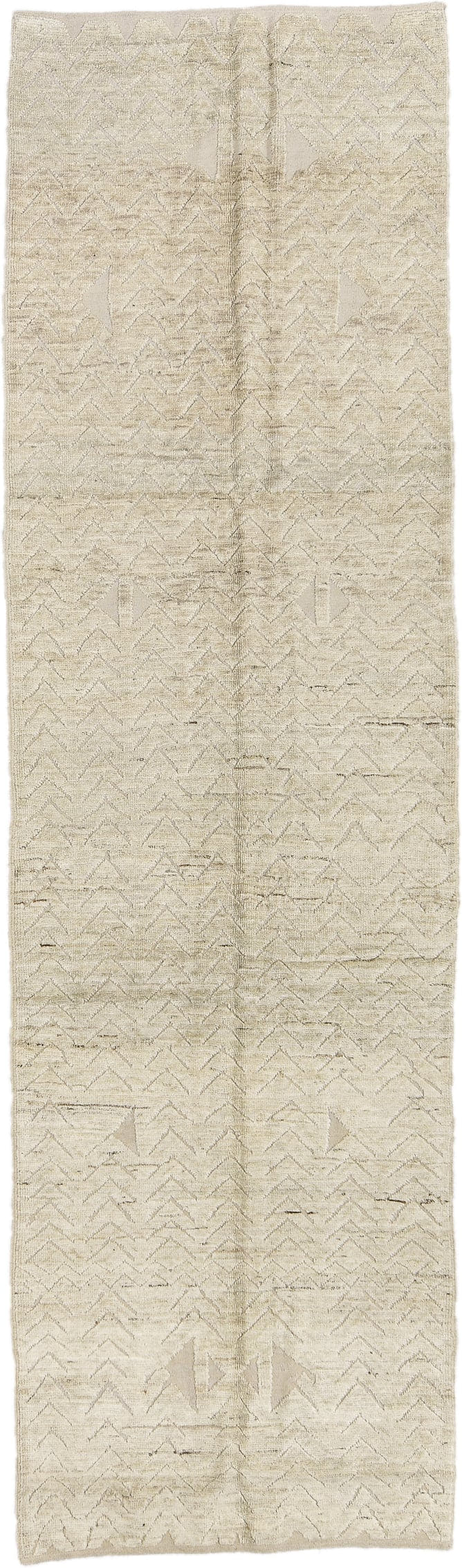 3' x 11' one-of-a-kind handmade vintage Tulu runner rug. Color palette: ivory, cream, beige, taupe, gray