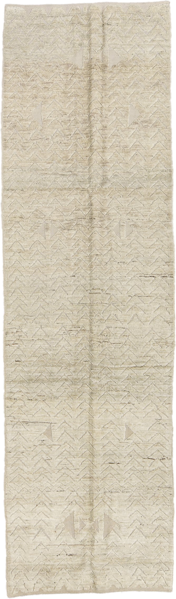 3' x 11' one-of-a-kind handmade vintage Tulu runner rug. Color palette: ivory, cream, beige, taupe, gray