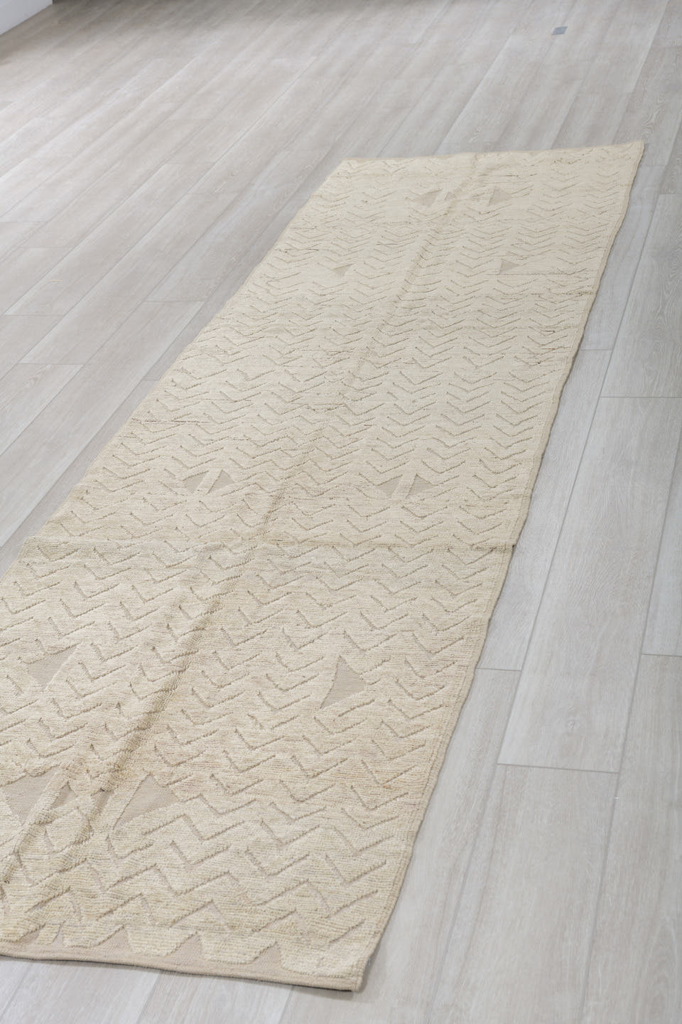 3' x 11' one-of-a-kind handmade vintage Tulu runner rug. Color palette: ivory, cream, beige, taupe, gray