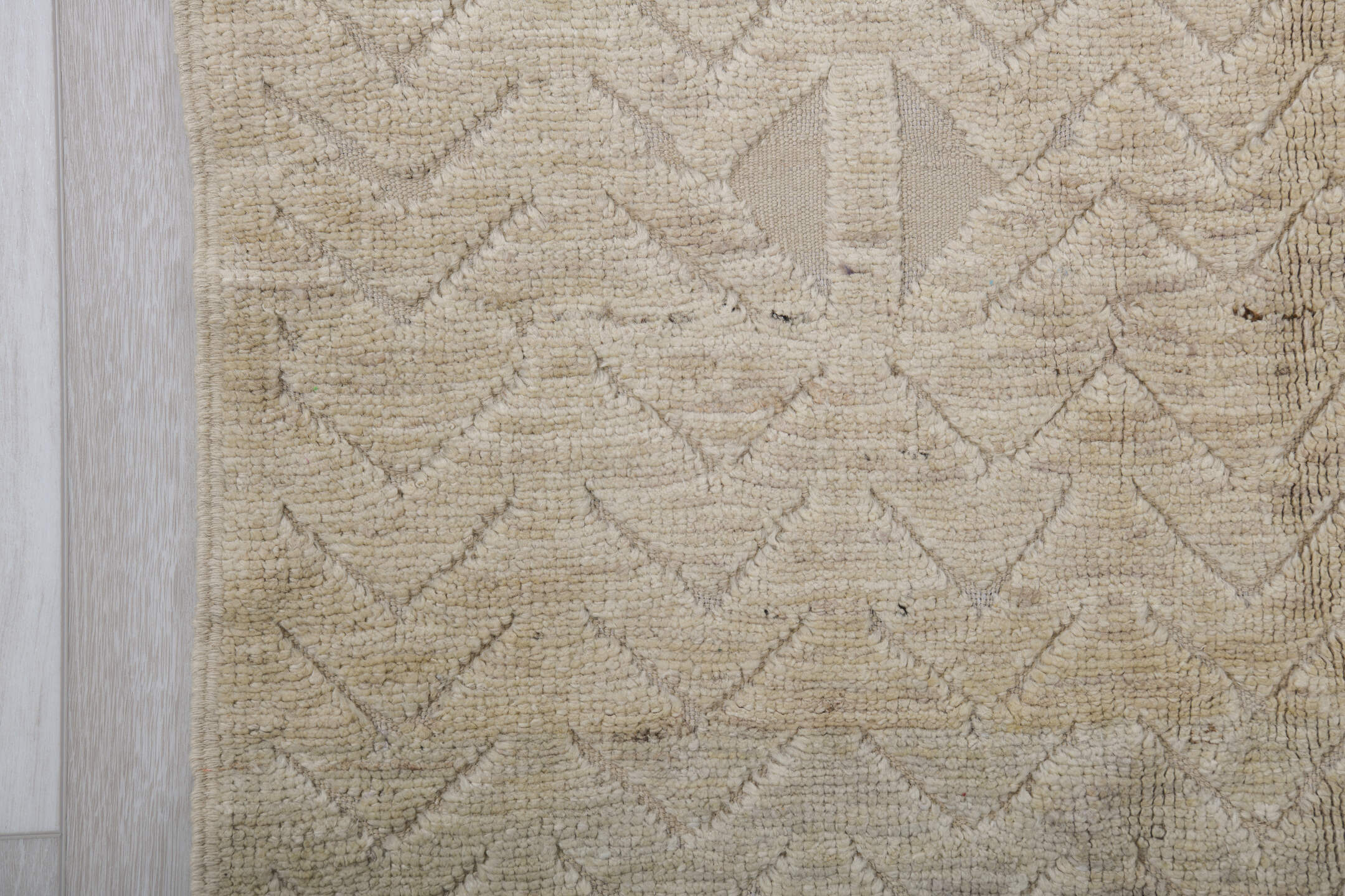 3' x 11' one-of-a-kind handmade vintage Tulu runner rug. Color palette: ivory, cream, beige, taupe, gray