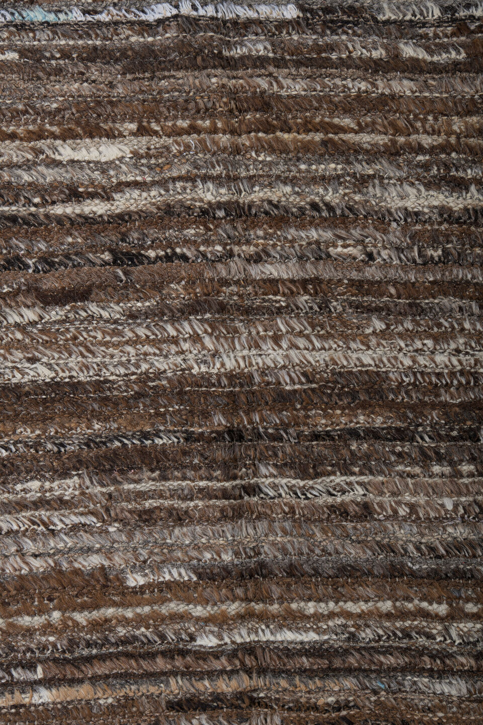 3' x 10' one-of-a-kind handmade vintage Tulu runner rug. Color palette: brown, dark gray, gray, light gray, off-white