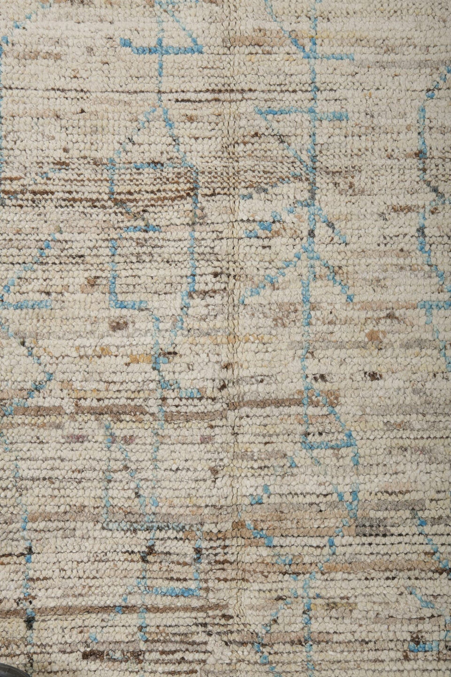 3' x 8' one-of-a-kind handmade vintage Tulu runner rug. Color palette: ivory, sky blue, taupe, brown, cream, light blue