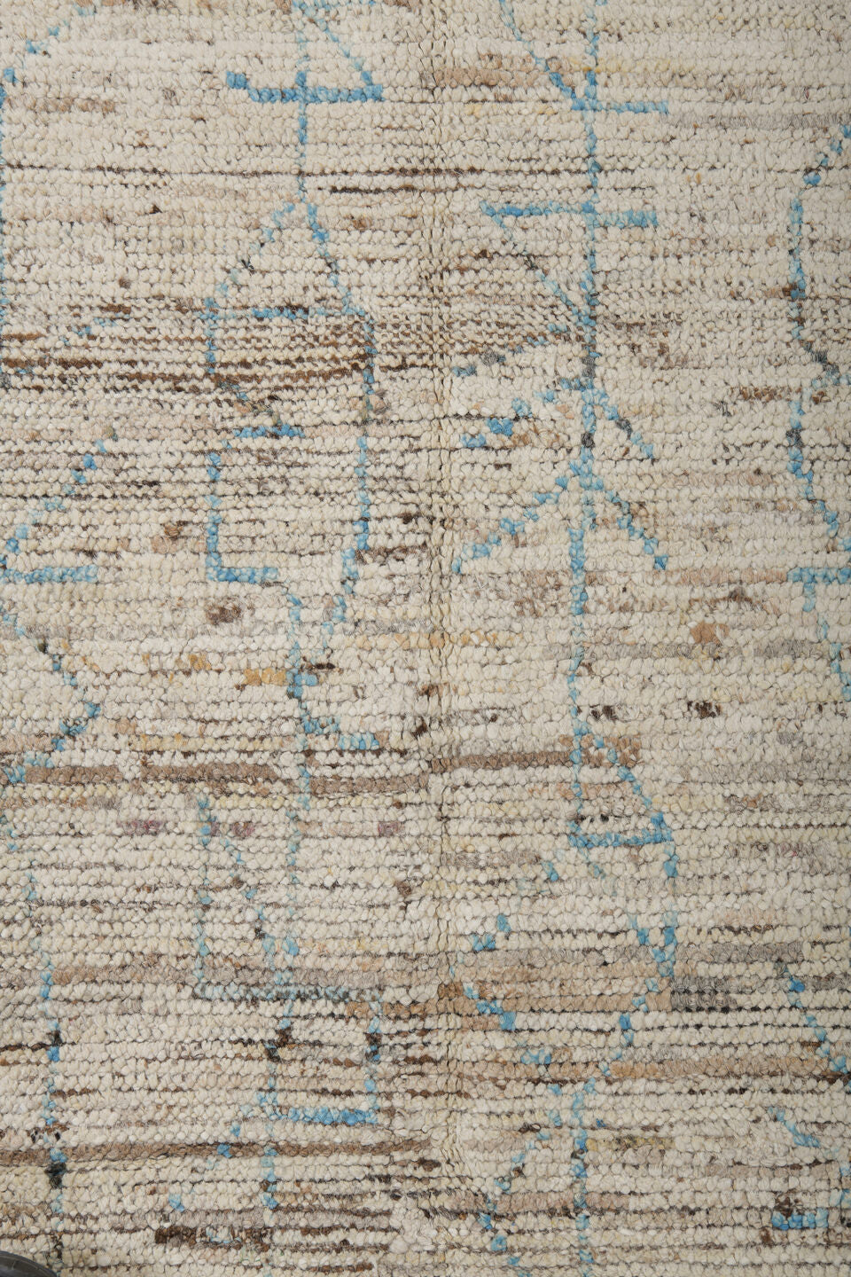 3' x 8' one-of-a-kind handmade vintage Tulu runner rug. Color palette: gainsboro, gray, light blue, light gray, off-white