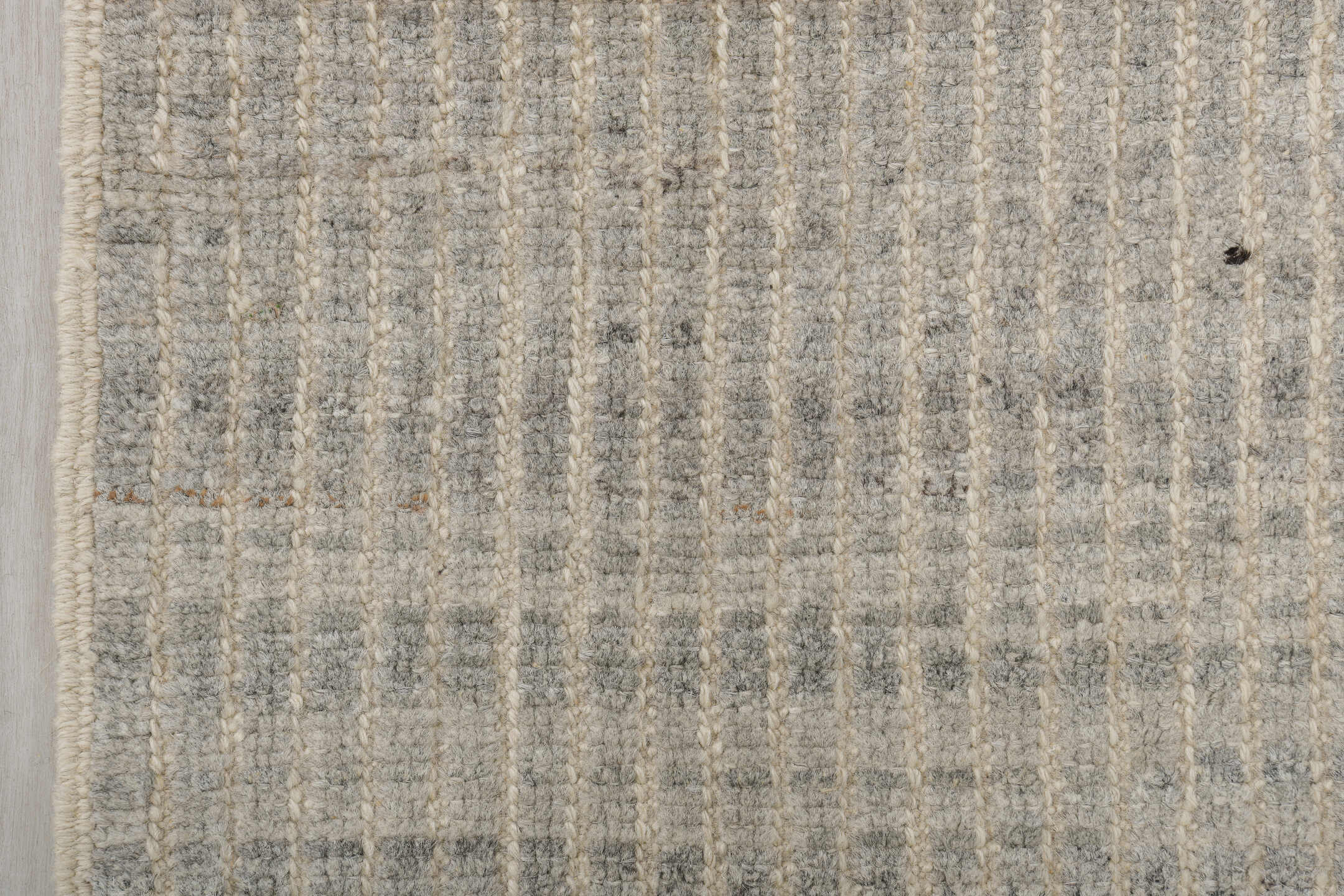 3' x 9' one-of-a-kind handmade vintage Tulu runner rug. Color palette: gray, light gray, off-white, silver