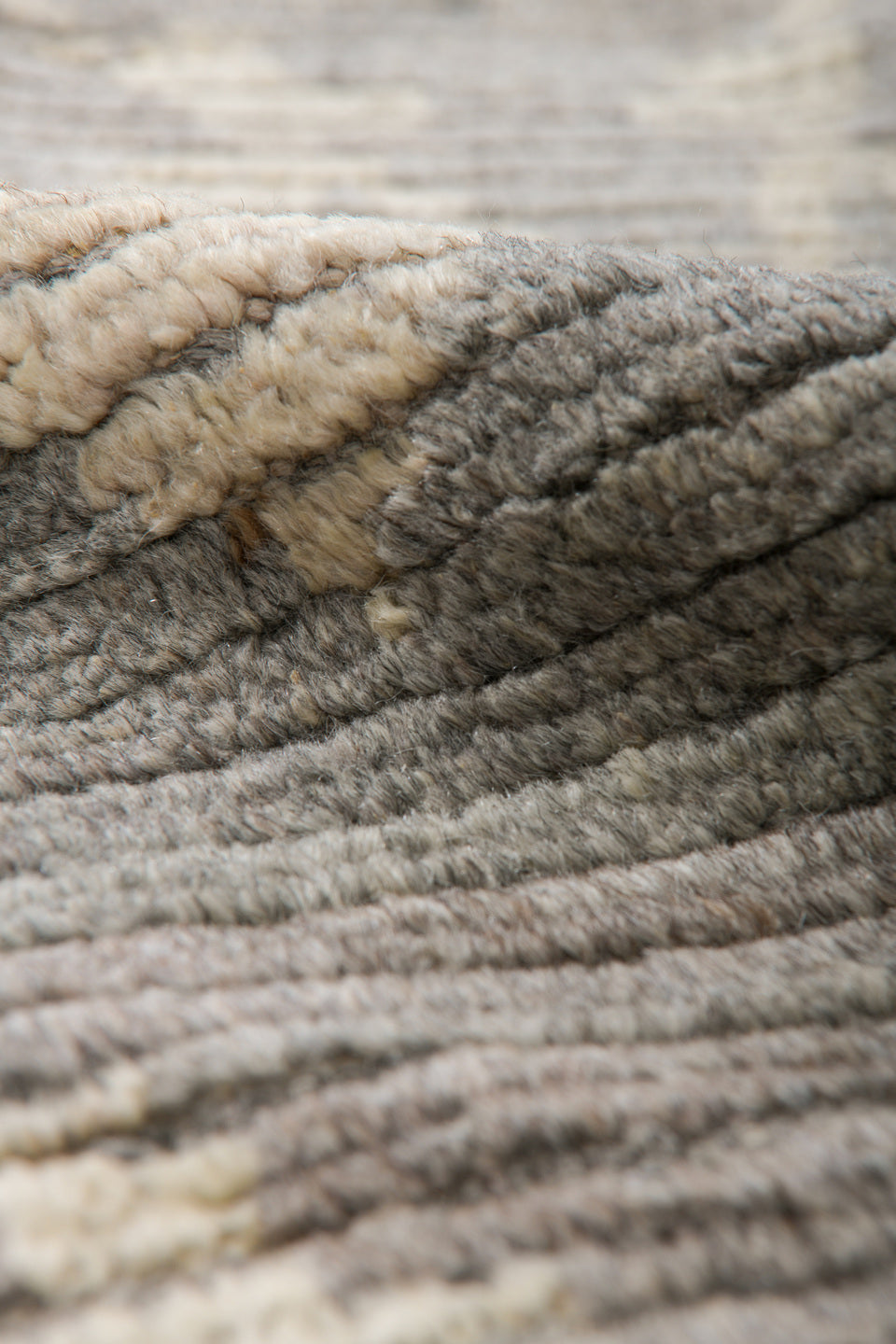 3' x 12' one-of-a-kind handmade vintage Tulu runner rug. Color palette: brown, gray, light gray, off-white, silver