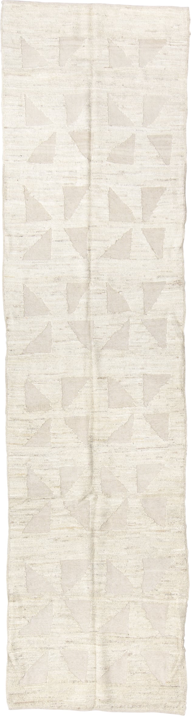 2' x 11' one-of-a-kind handmade vintage Tulu runner rug. Color palette: ivory, cream, beige