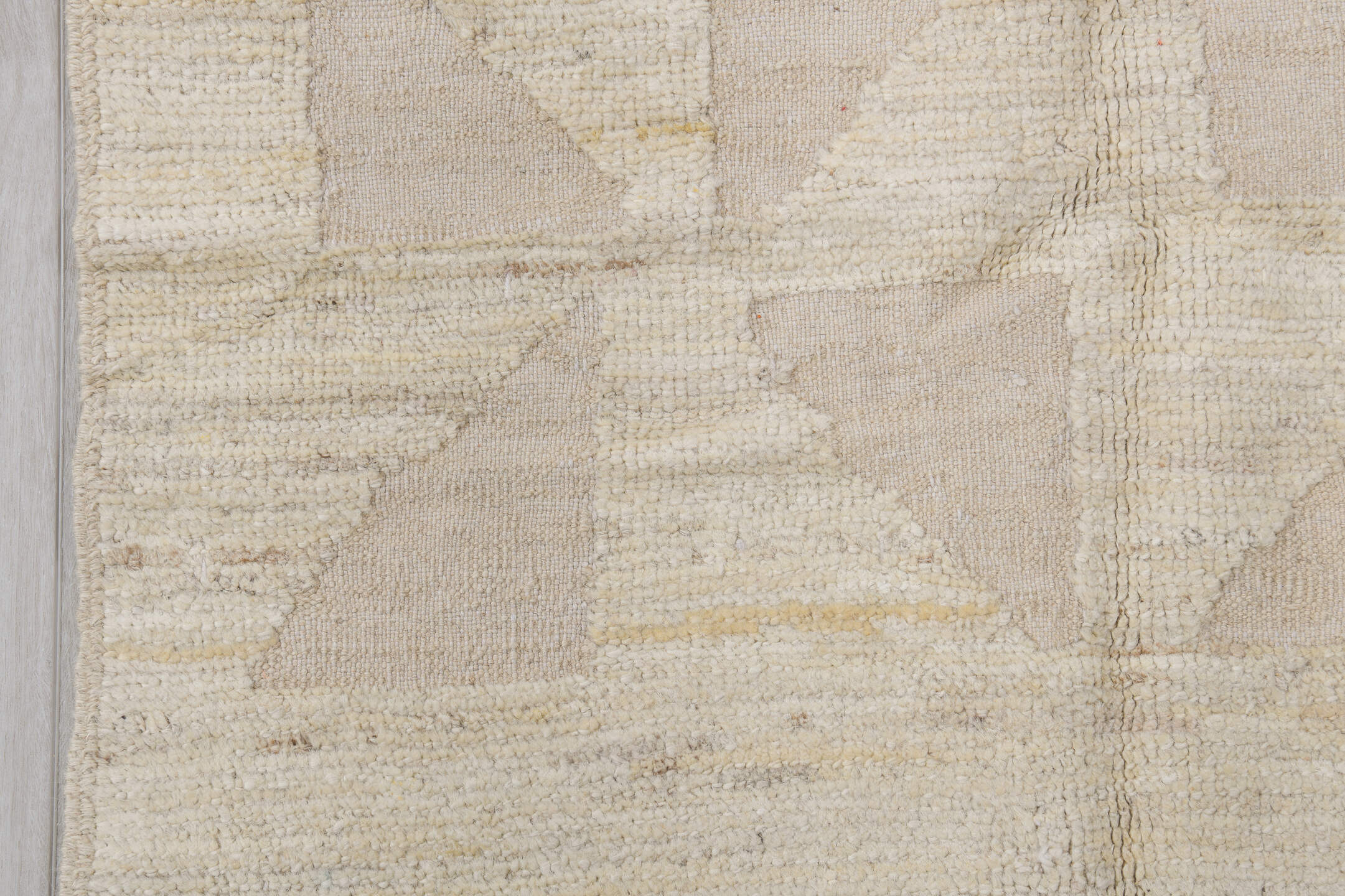 2' x 11' one-of-a-kind handmade vintage Tulu runner rug. Color palette: ivory, cream, beige