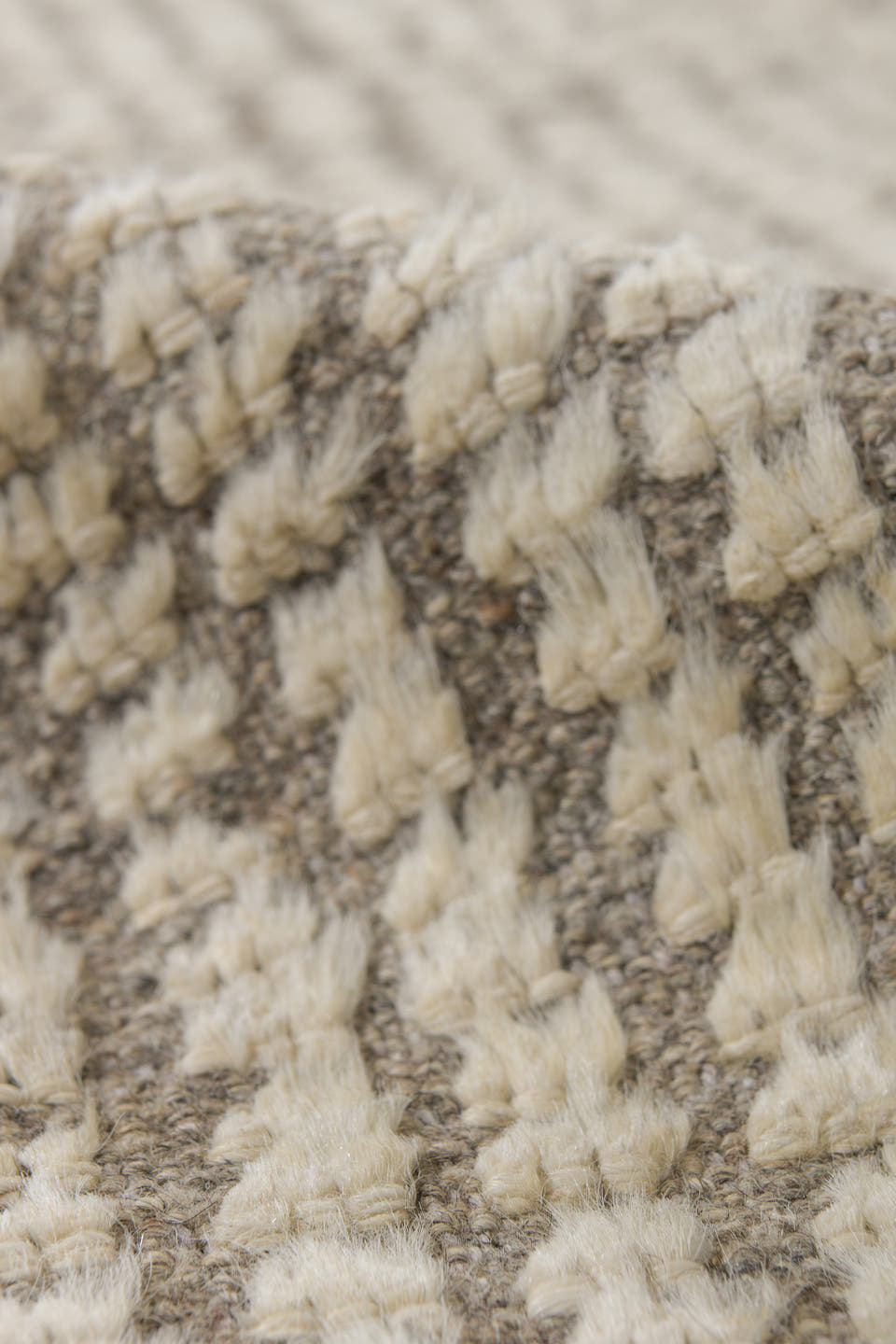 2' x 12' one-of-a-kind handmade vintage Tulu runner rug. Color palette: ivory, taupe, cream, light gray, beige, gray