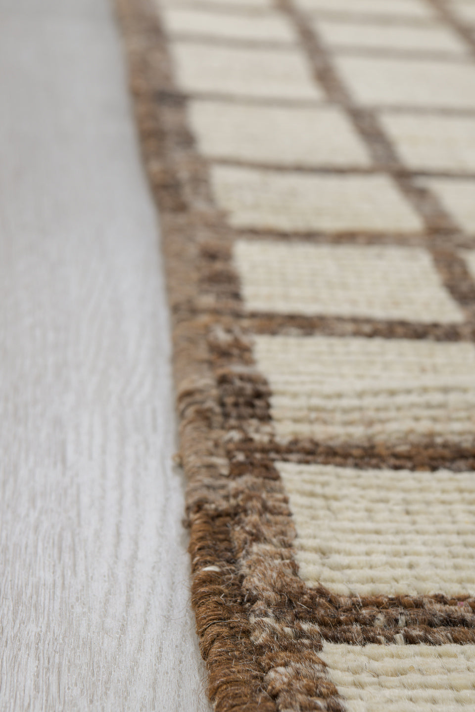3' x 11' one-of-a-kind handmade vintage Tulu runner rug. Color palette: ivory, taupe, brown, beige, gray