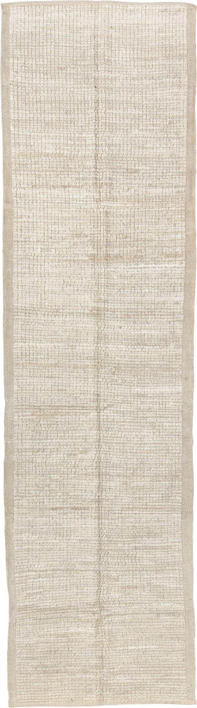 3' x 11' one-of-a-kind handmade vintage Tulu runner rug. Color palette: ivory, cream, beige, taupe, gray