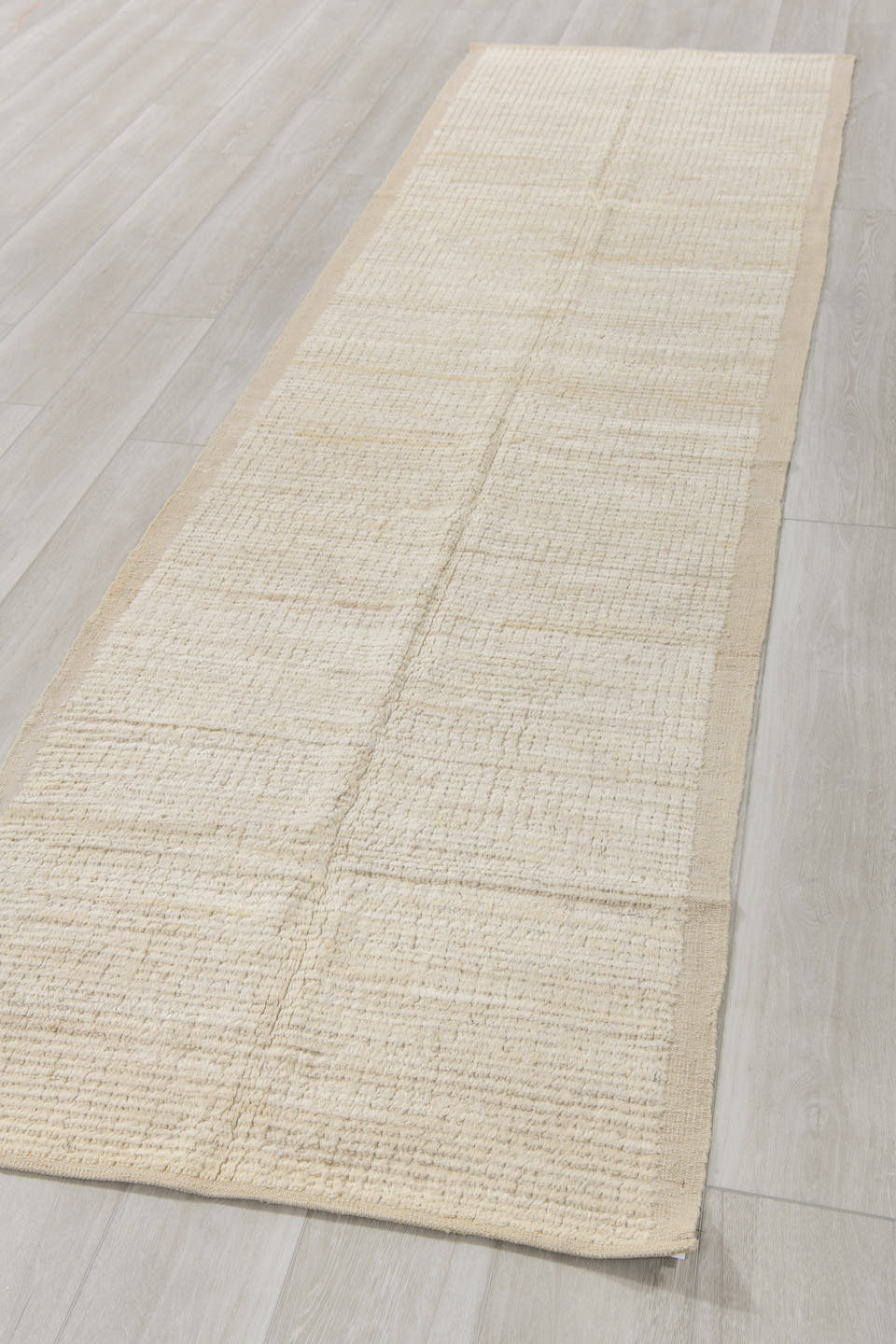 3' x 11' one-of-a-kind handmade vintage Tulu runner rug. Color palette: ivory, cream, beige, taupe, gray