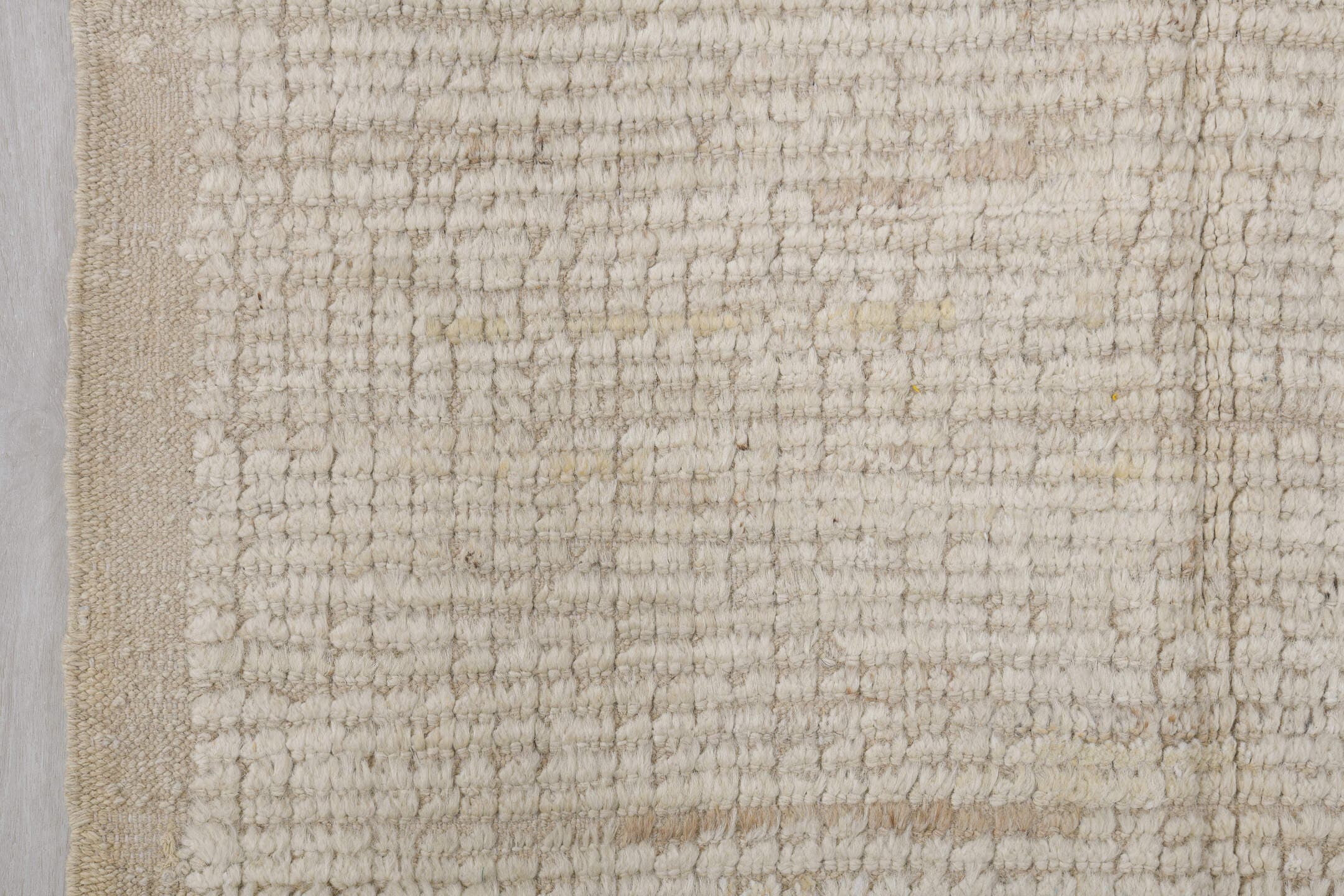3' x 11' one-of-a-kind handmade vintage Tulu runner rug. Color palette: ivory, cream, beige, taupe, gray