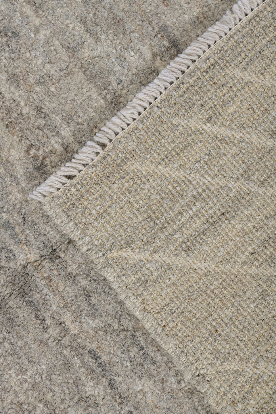 2' x 9' one-of-a-kind handmade vintage Tulu runner rug. Color palette: ivory, taupe, cream, beige, gray