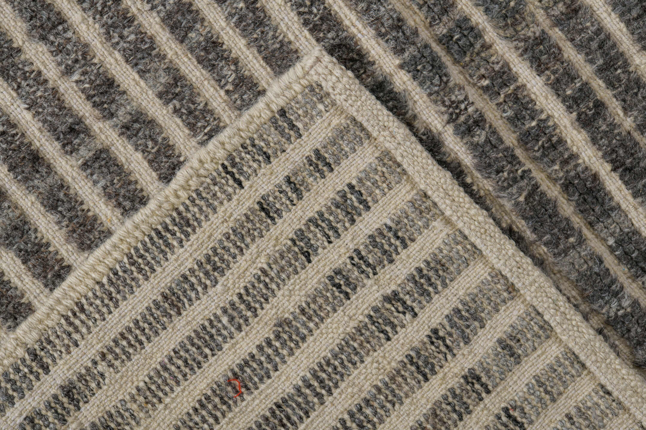 3' x 9' one-of-a-kind handmade vintage Tulu runner rug. Color palette: ivory, charcoal, gray, taupe, black, beige