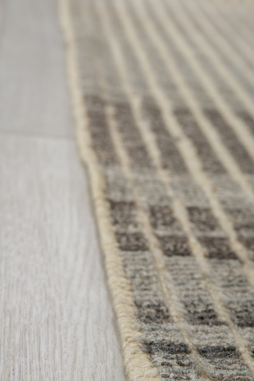 3' x 9' one-of-a-kind handmade vintage Tulu runner rug. Color palette: ivory, charcoal, gray, taupe, black, beige