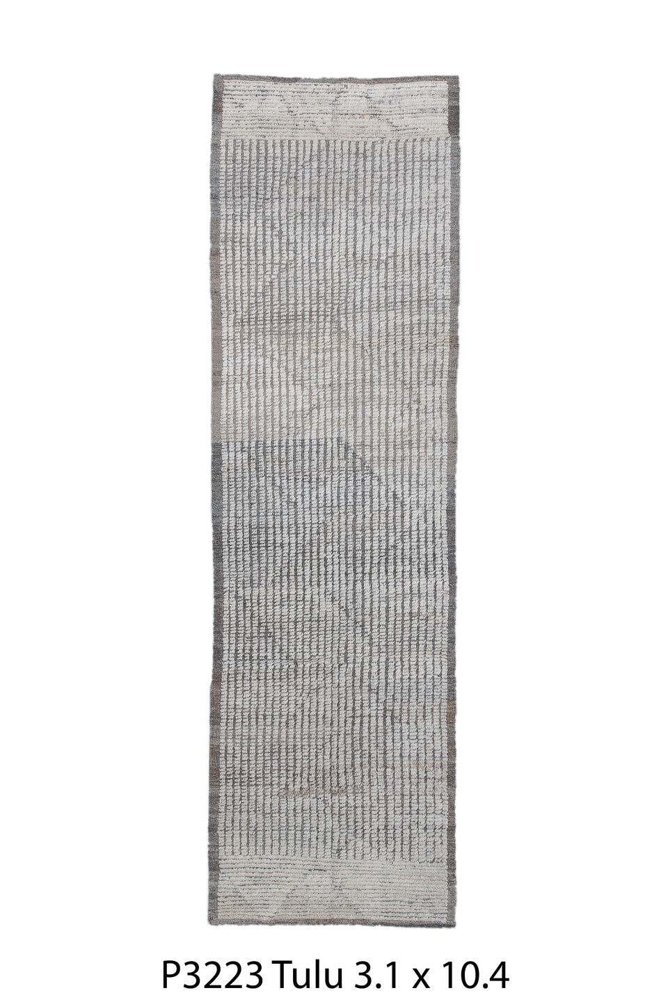 3' x 10' one-of-a-kind handmade vintage Tulu runner rug. Color palette: black, charcoal, dark gray, dim gray, gainsboro