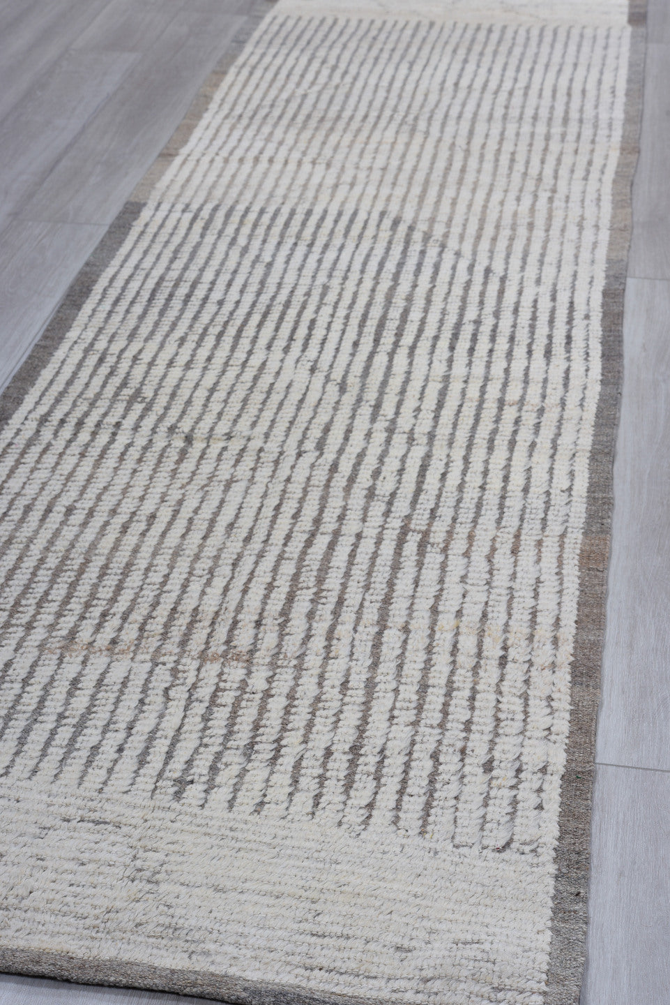 3' x 10' one-of-a-kind handmade vintage Tulu runner rug. Color palette: black, charcoal, dark gray, dim gray, gainsboro