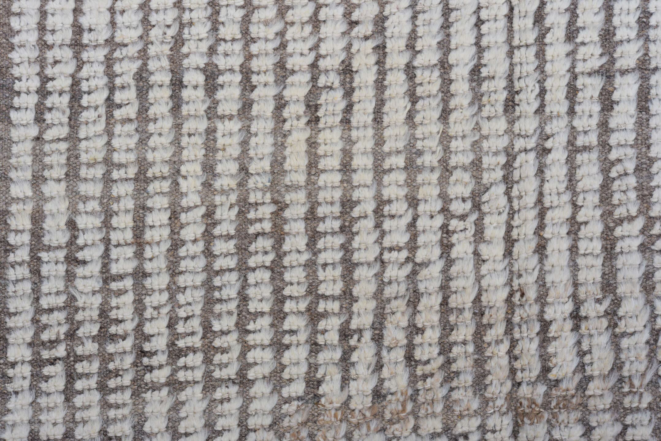 3' x 10' one-of-a-kind handmade vintage Tulu runner rug. Color palette: ivory, charcoal, taupe, gray, black, beige