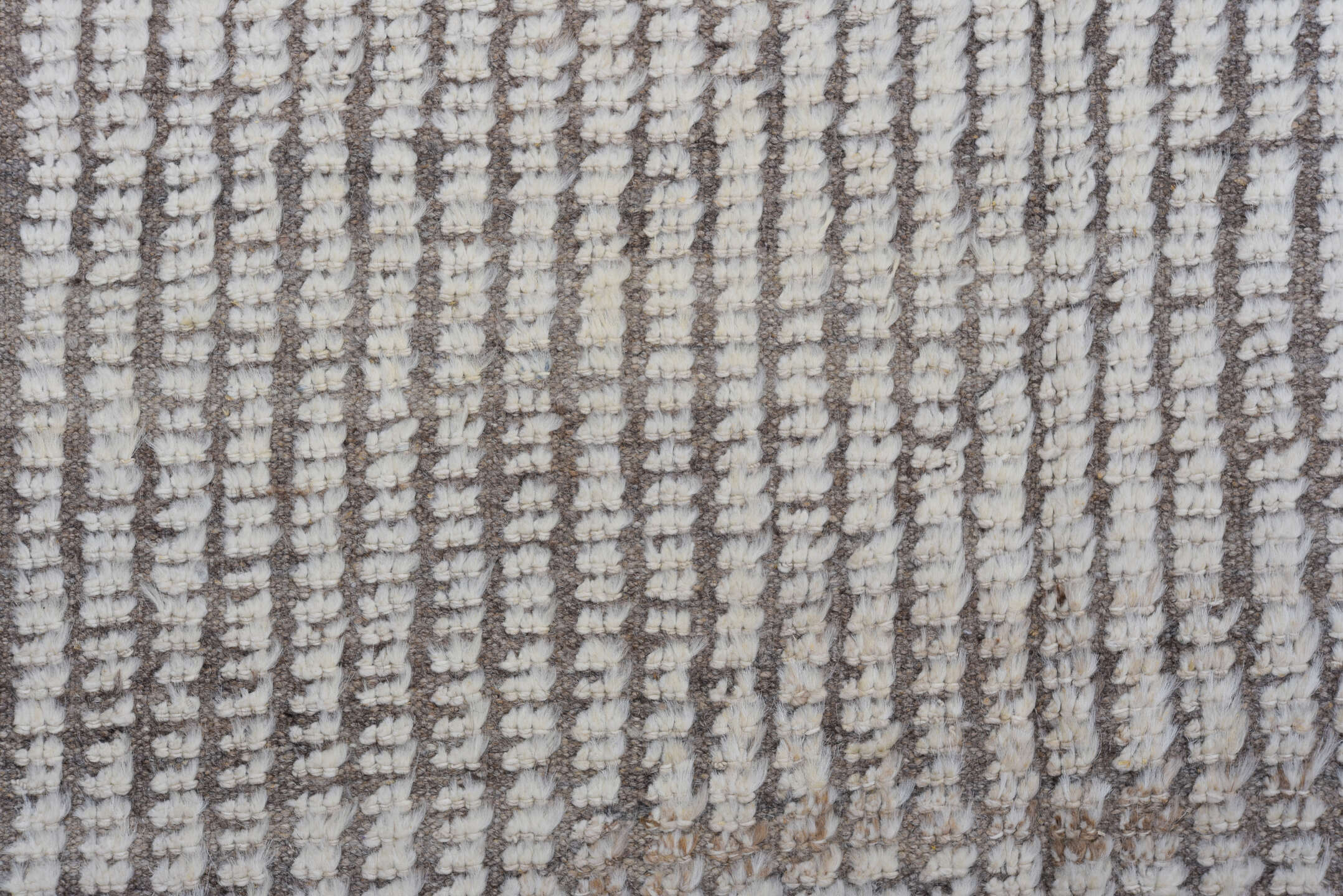 3' x 10' one-of-a-kind handmade vintage Tulu runner rug. Color palette: ivory, charcoal, taupe, gray, black, beige