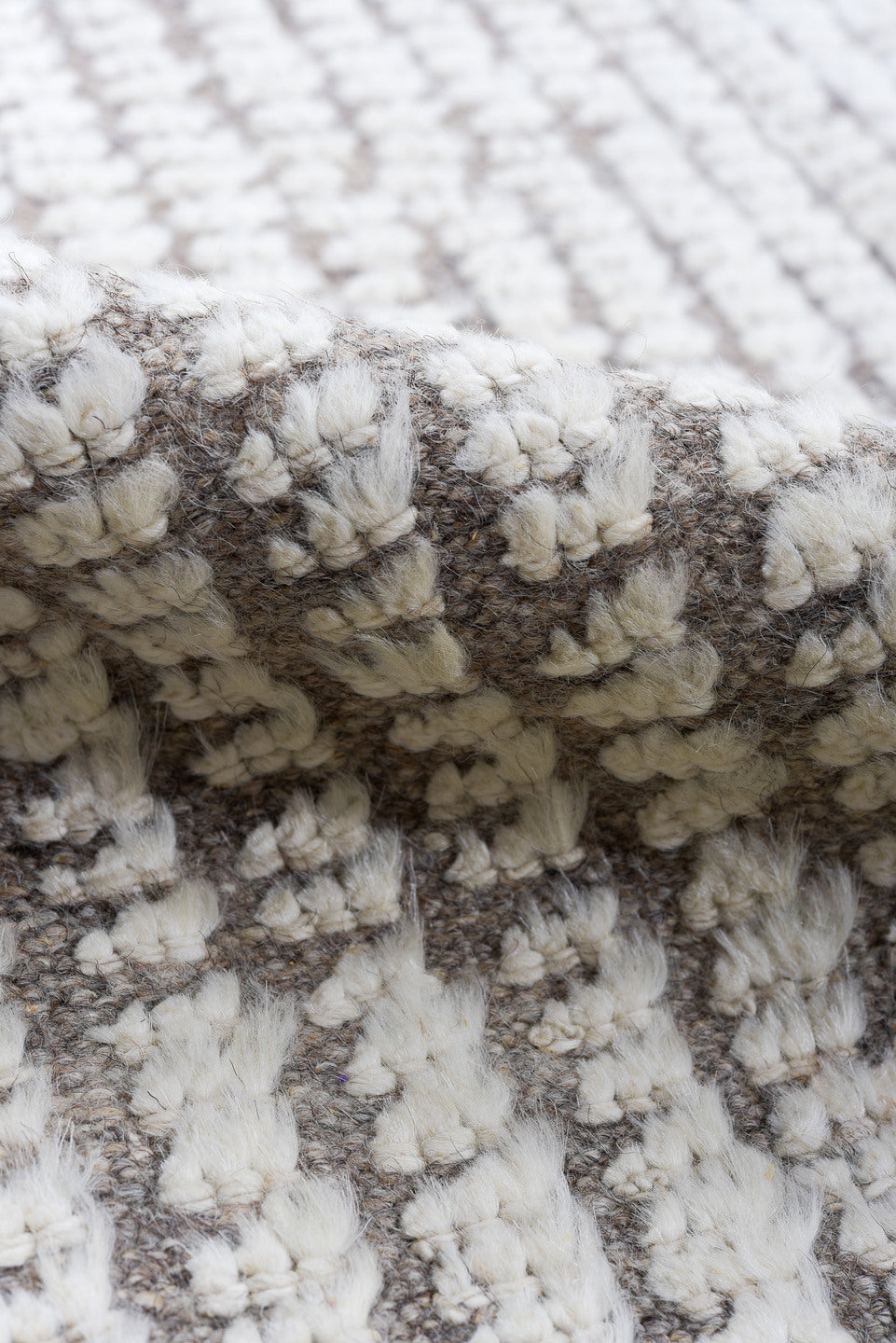 3' x 10' one-of-a-kind handmade vintage Tulu runner rug. Color palette: ivory, charcoal, taupe, gray, black, beige