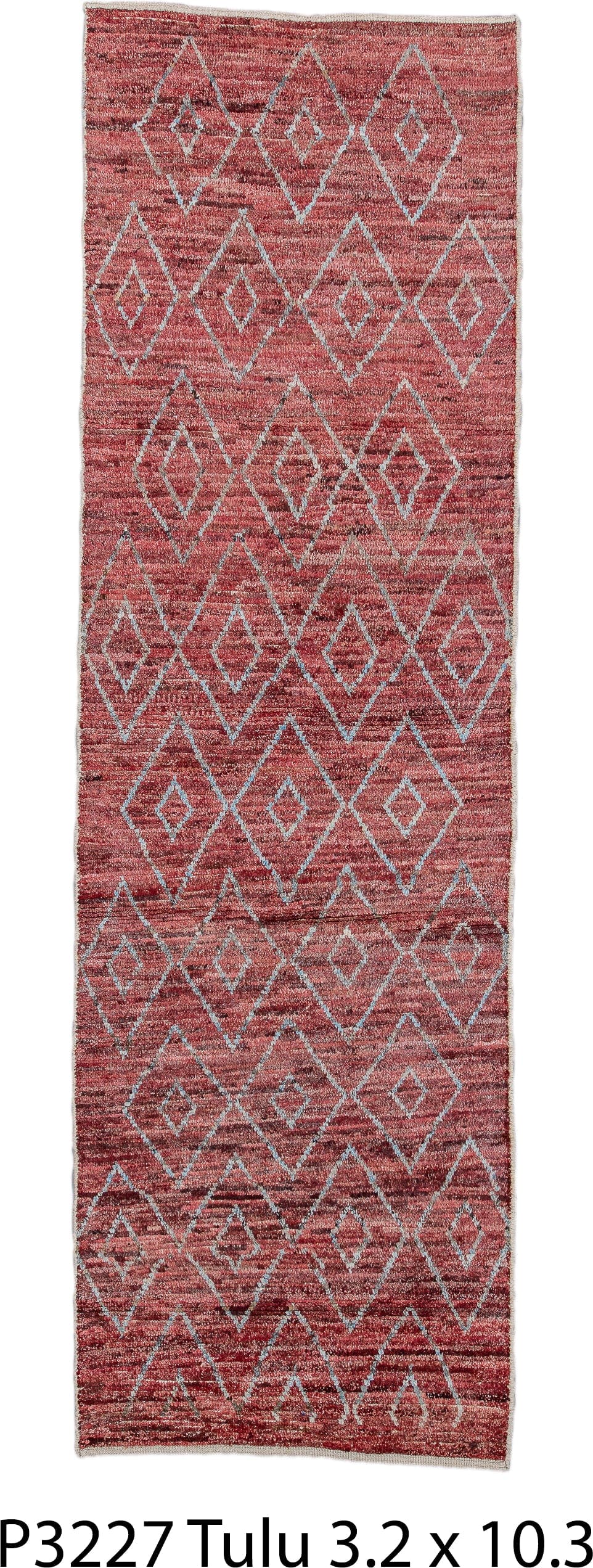 3' x 10' one-of-a-kind handmade vintage Tulu runner rug. Color palette: rose, terracotta, ivory, crimson, taupe, pink, red