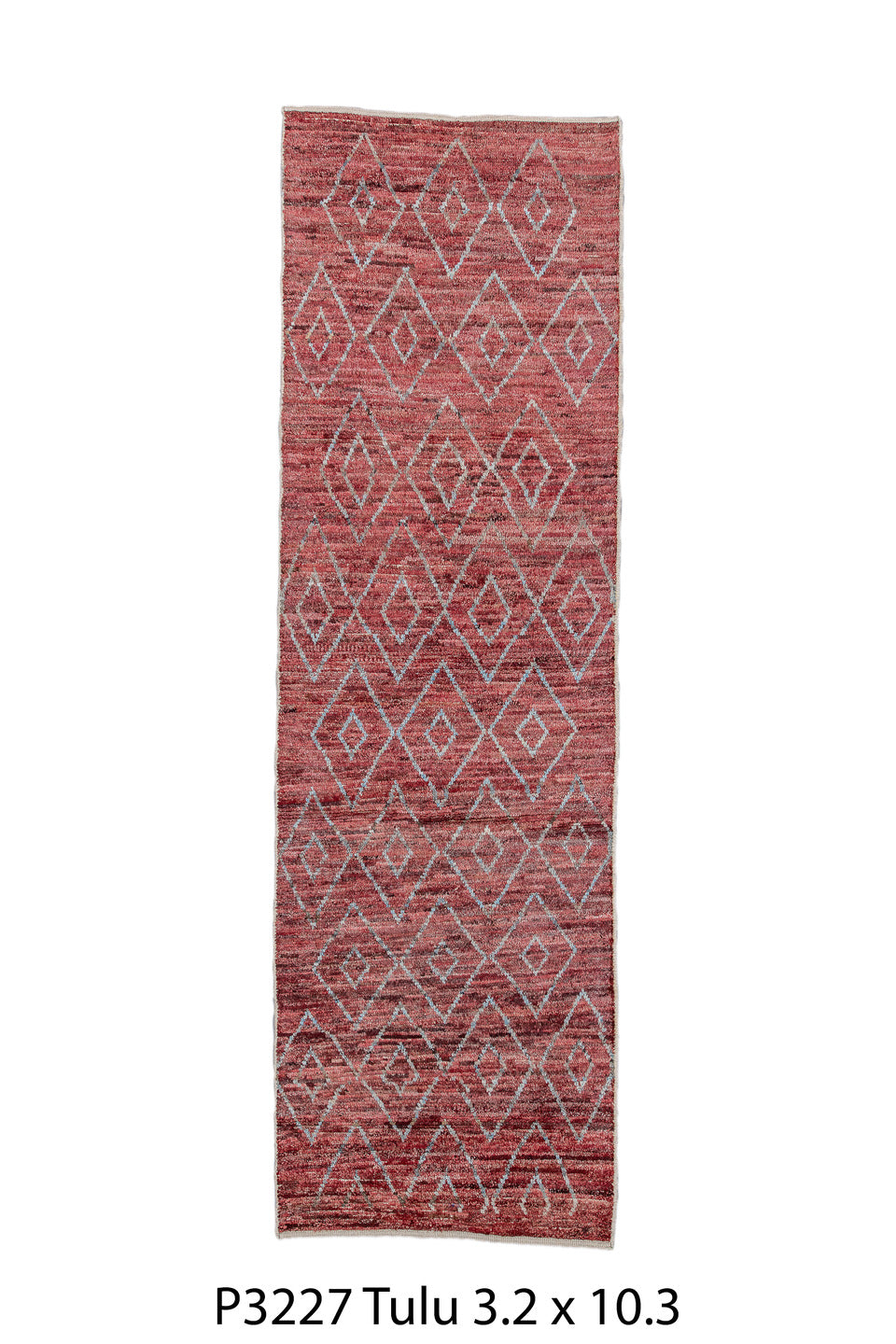 3' x 10' one-of-a-kind handmade vintage Tulu runner rug. Color palette: brown, gray, light blue, light coral, light gray