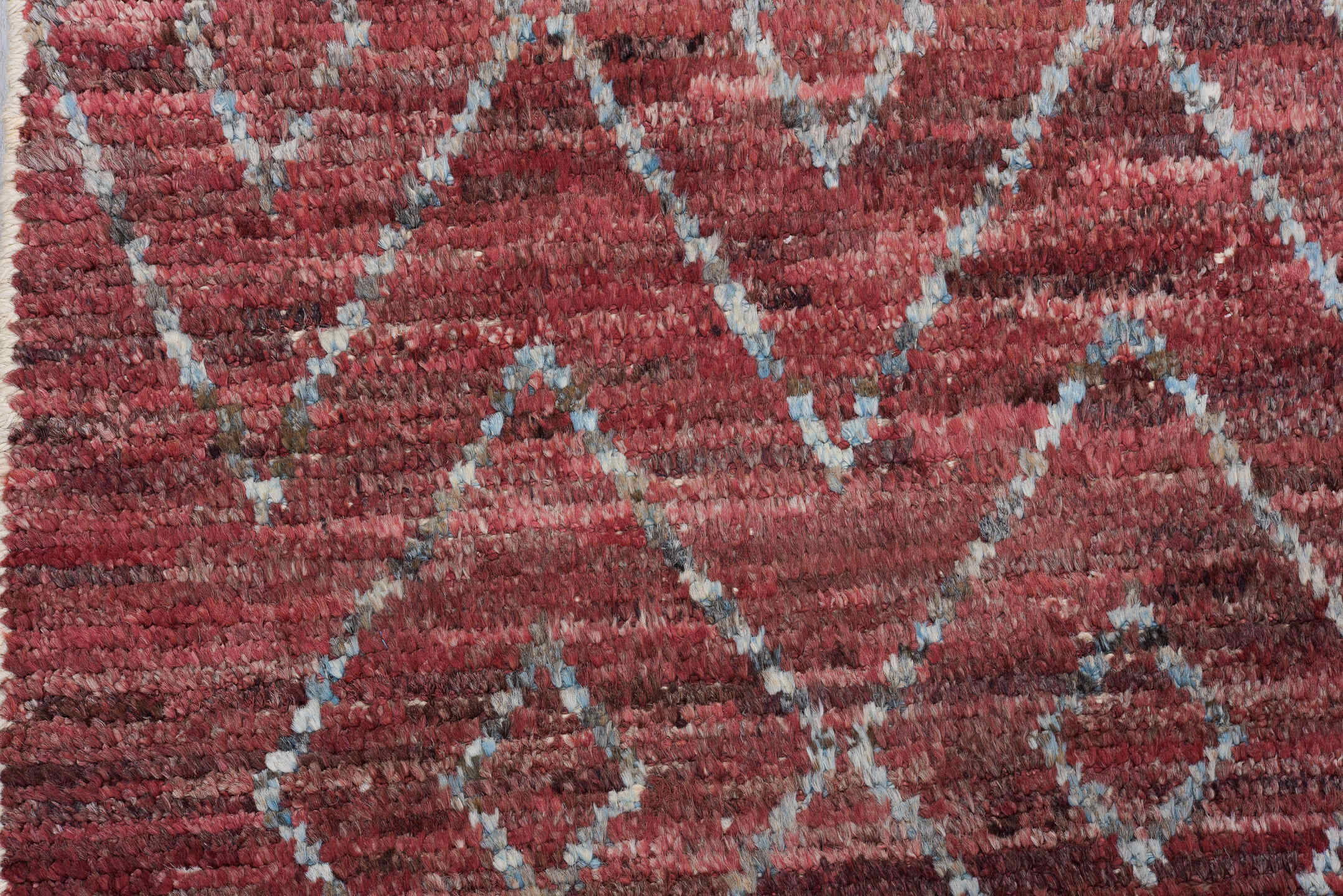 3' x 10' one-of-a-kind handmade vintage Tulu runner rug. Color palette: brown, gray, light blue, light coral, light gray