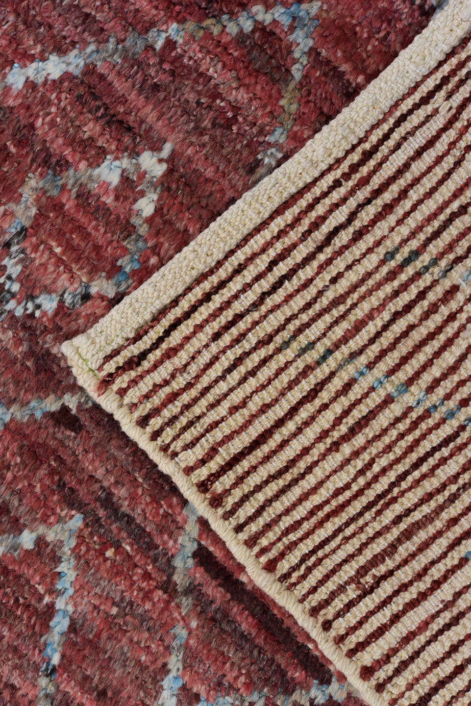 3' x 10' one-of-a-kind handmade vintage Tulu runner rug. Color palette: rose, terracotta, ivory, crimson, taupe, pink, red