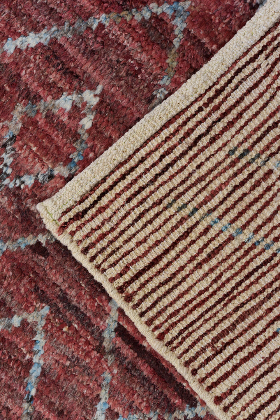 3' x 10' one-of-a-kind handmade vintage Tulu runner rug. Color palette: brown, gray, light blue, light coral, light gray