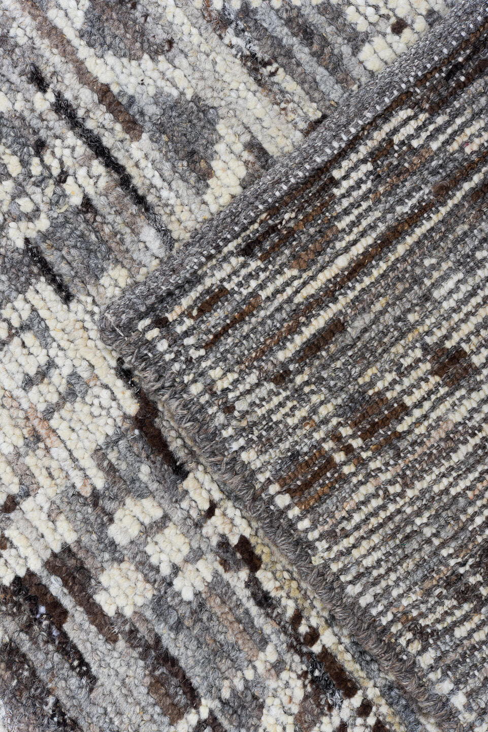3' x 8' one-of-a-kind handmade vintage Tulu runner rug. Color palette: taupe, ivory, charcoal, brown, gray, cream, beige