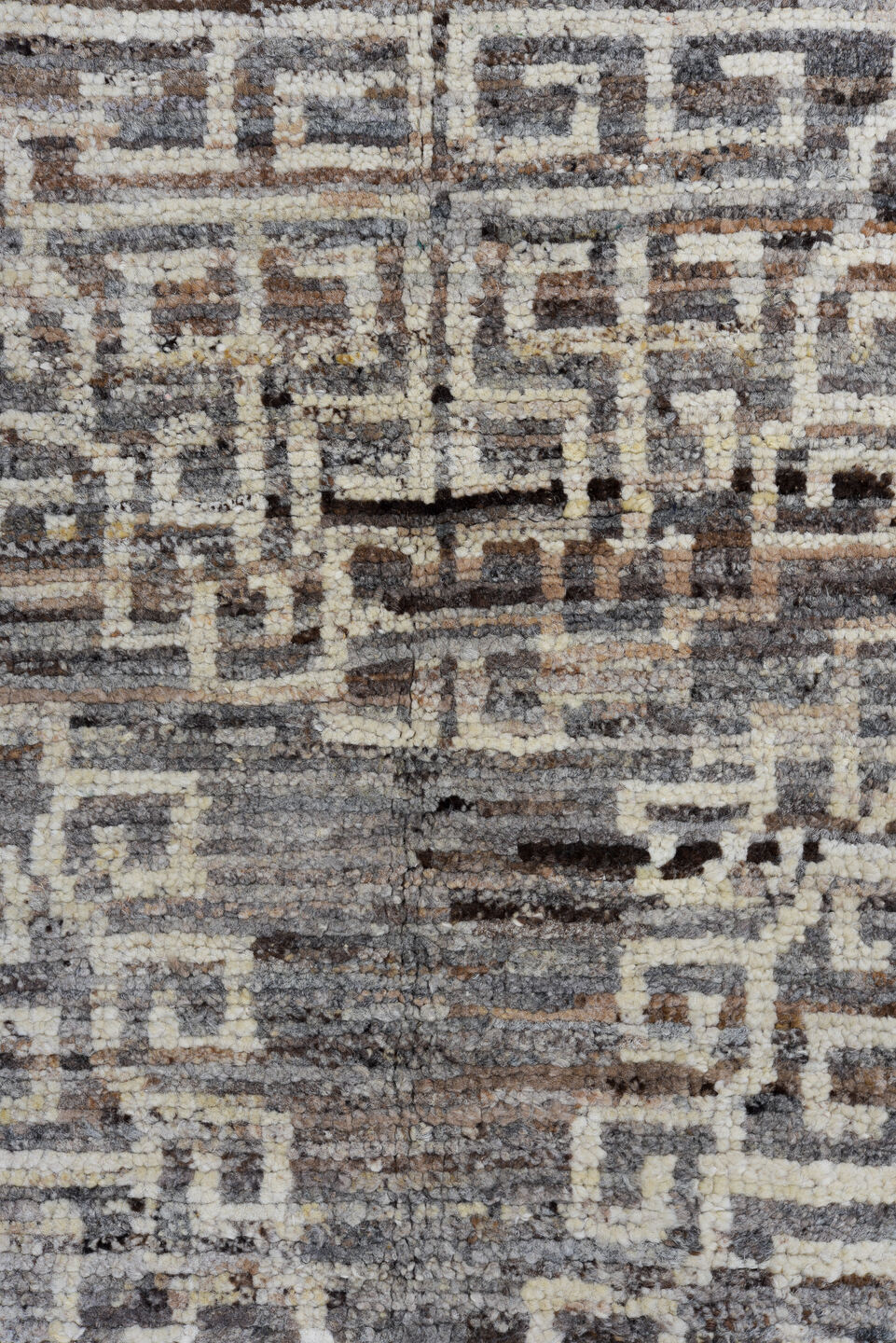 3' x 10' one-of-a-kind handmade vintage Tulu runner rug. Color palette: taupe, ivory, charcoal, brown, gray, beige, black