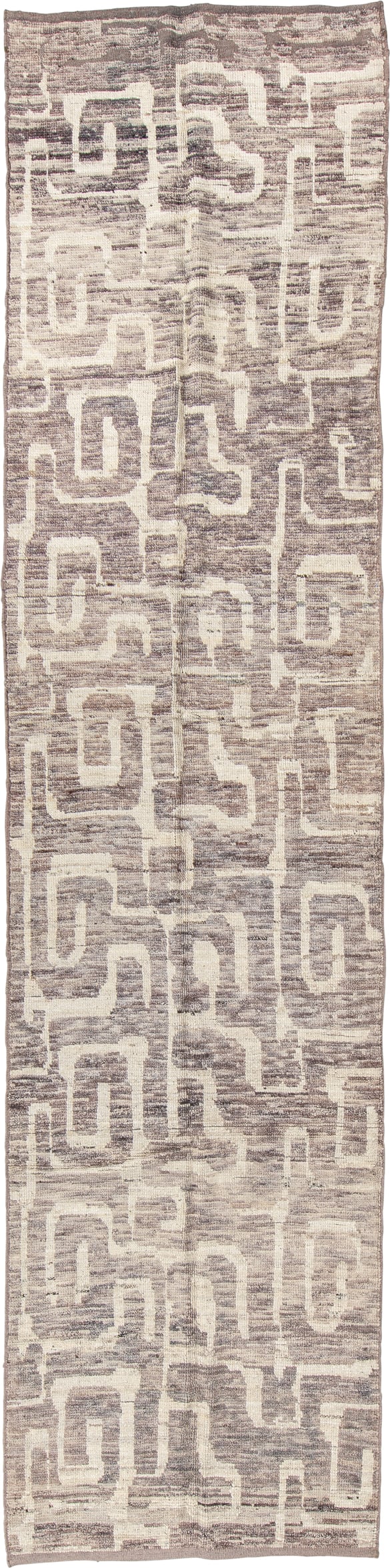 3' x 13' one-of-a-kind handmade vintage Tulu runner rug. Color palette: ivory, taupe, stone, gray, greige, beige