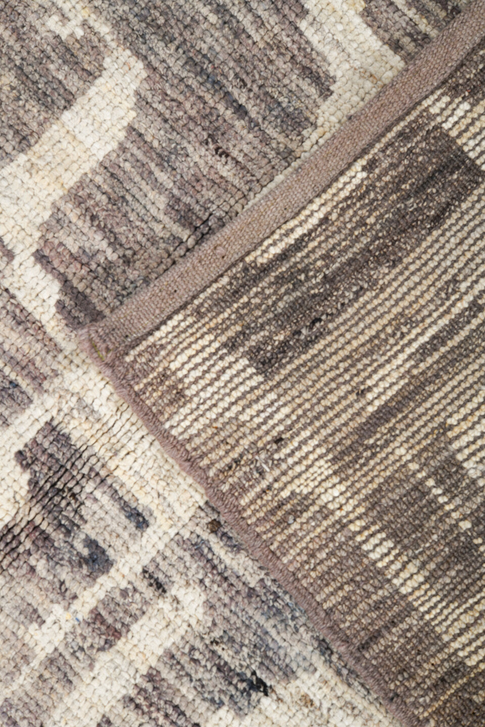 3' x 13' one-of-a-kind handmade vintage Tulu runner rug. Color palette: ivory, taupe, stone, gray, greige, beige