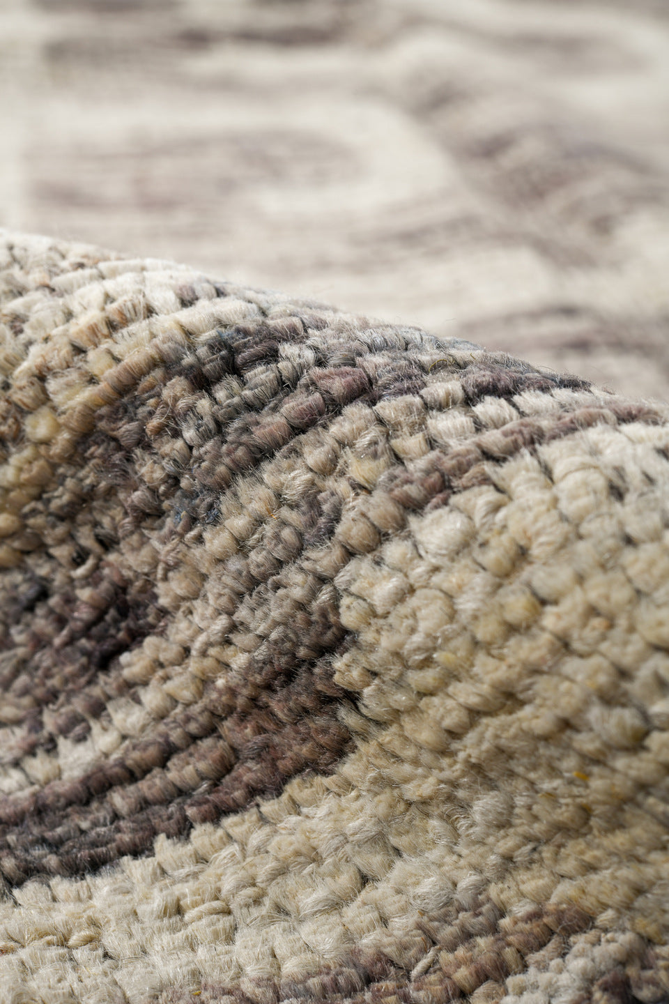3' x 13' one-of-a-kind handmade vintage Tulu runner rug. Color palette: ivory, taupe, stone, gray, greige, beige