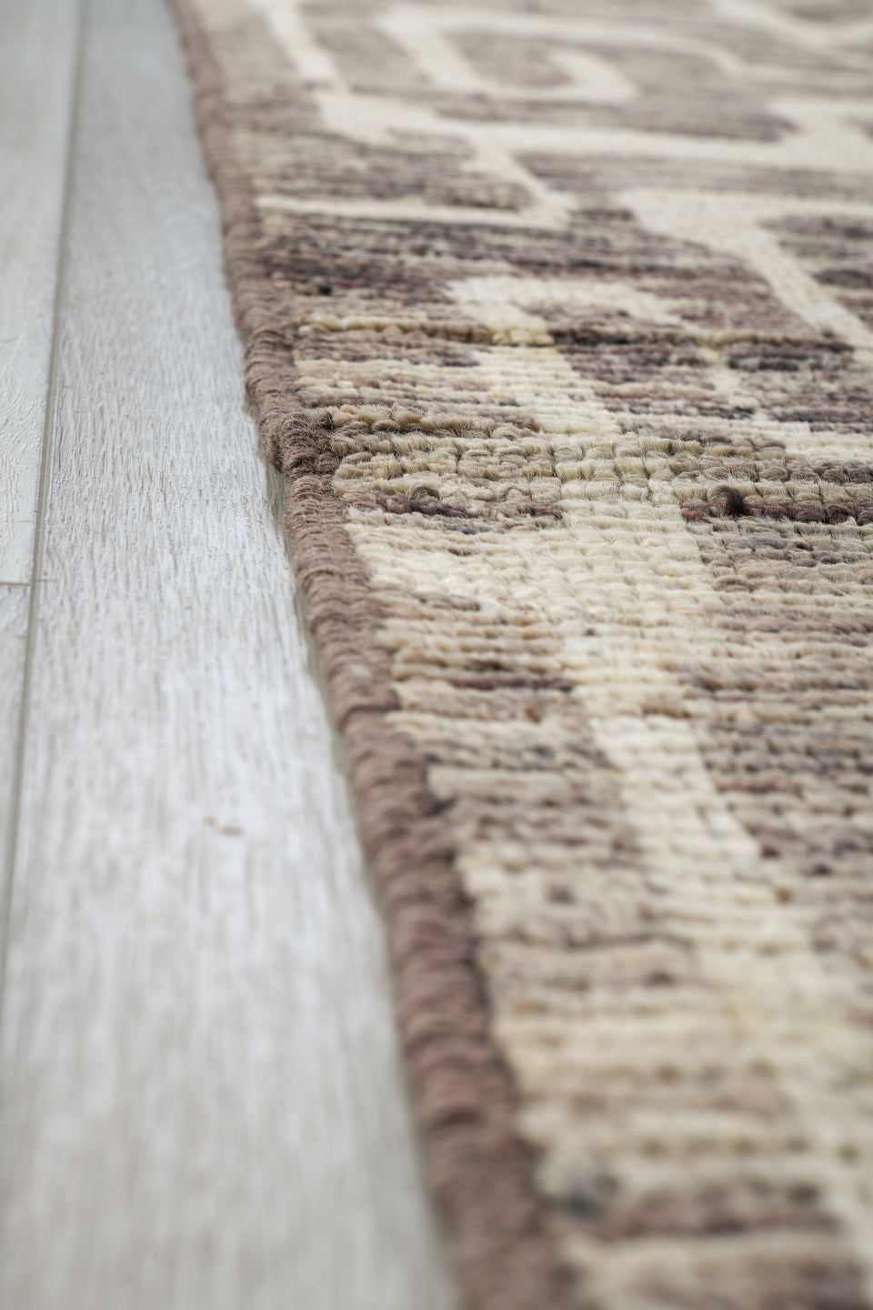 3' x 13' one-of-a-kind handmade vintage Tulu runner rug. Color palette: ivory, taupe, stone, gray, greige, beige