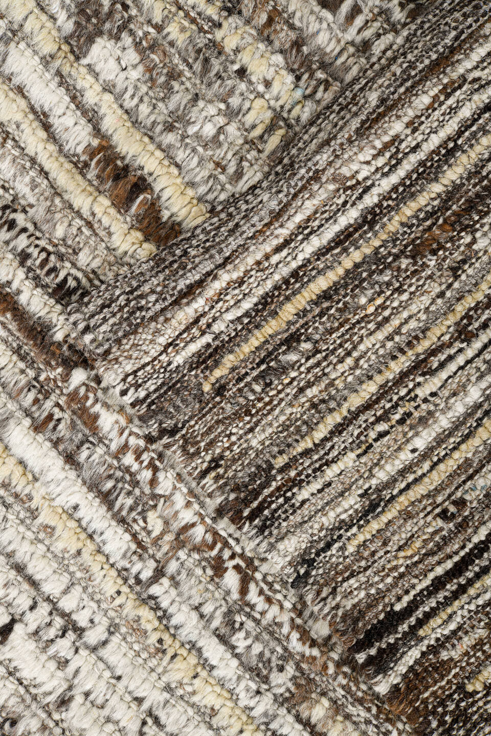 3' x 11' one-of-a-kind handmade vintage Tulu runner rug. Color palette: ivory, taupe, brown, charcoal, cream, beige, gray