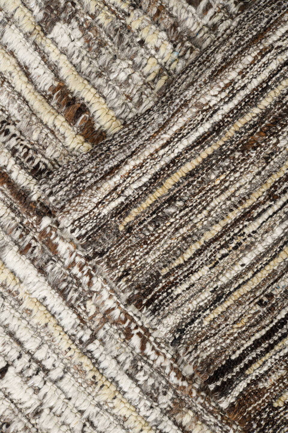 3' x 11' one-of-a-kind handmade vintage Tulu runner rug. Color palette: ivory, taupe, brown, charcoal, cream, beige, gray