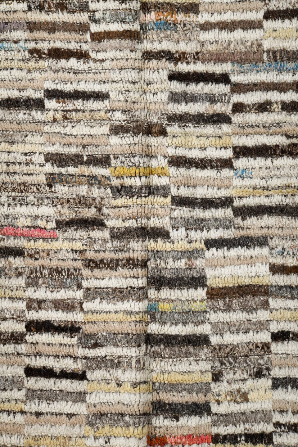 3' x 12' one-of-a-kind handmade vintage Tulu runner rug. Color palette: ivory, taupe, brown, gray, charcoal, camel