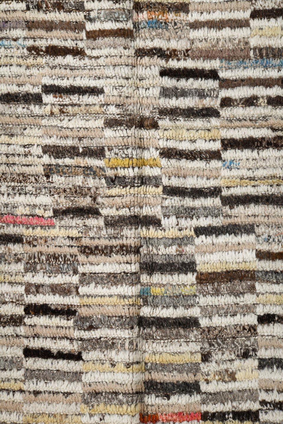 3' x 12' one-of-a-kind handmade vintage Tulu runner rug. Color palette: brown, dark gray, gainsboro, gray, light gray, linen