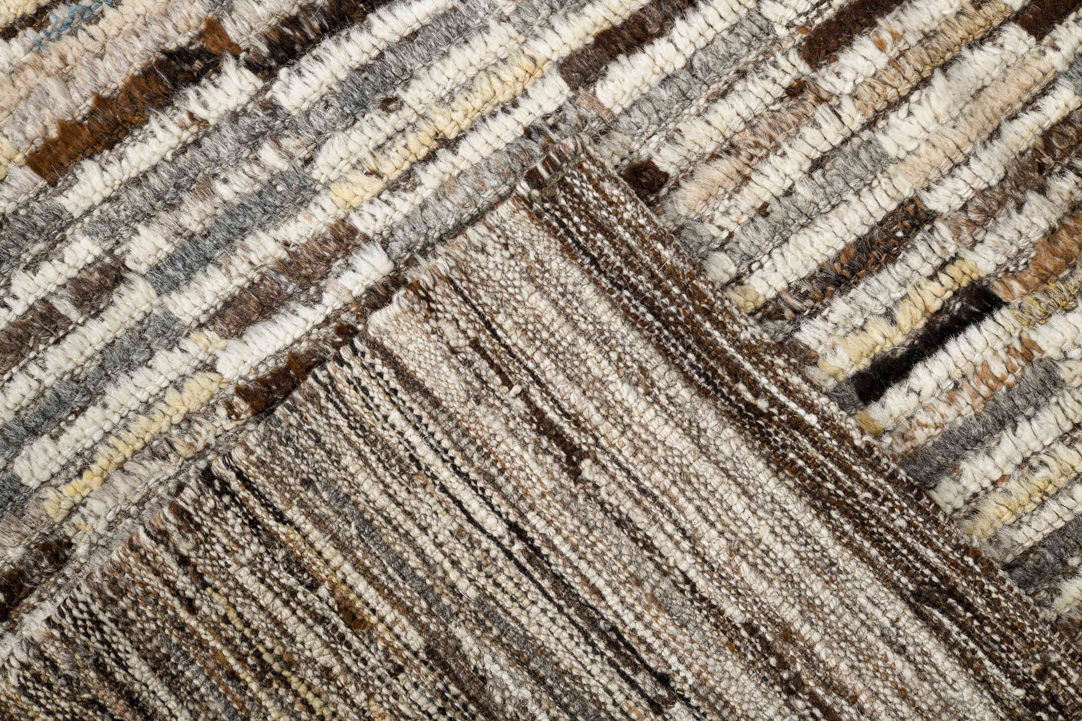 3' x 12' one-of-a-kind handmade vintage Tulu runner rug. Color palette: ivory, taupe, brown, gray, charcoal, camel