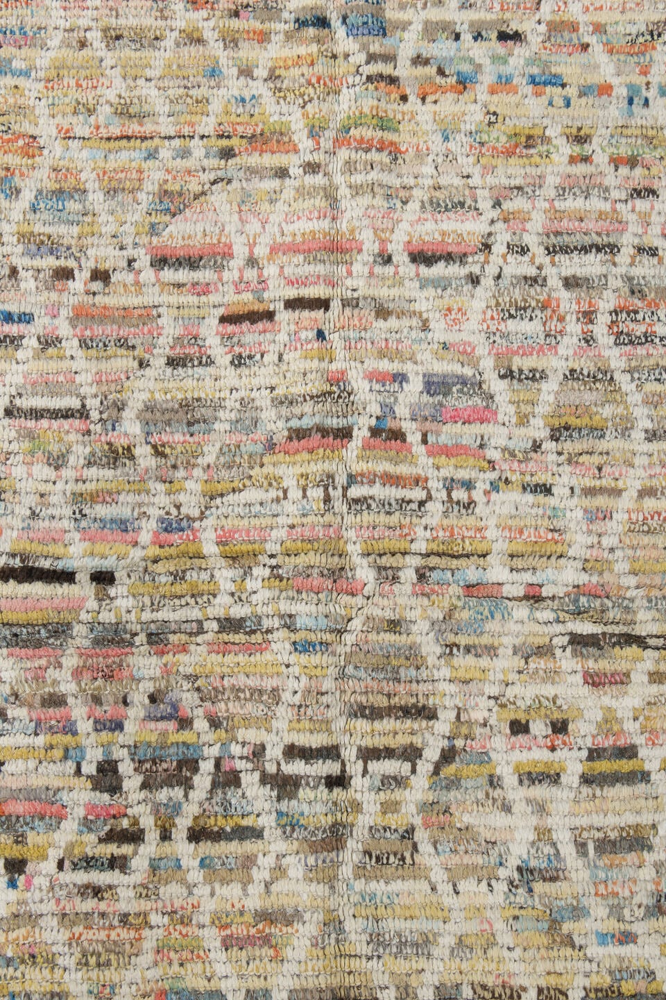 3' x 12' one-of-a-kind handmade vintage Tulu runner rug. Color palette: ivory, taupe, charcoal, blush, sky_blue, cream