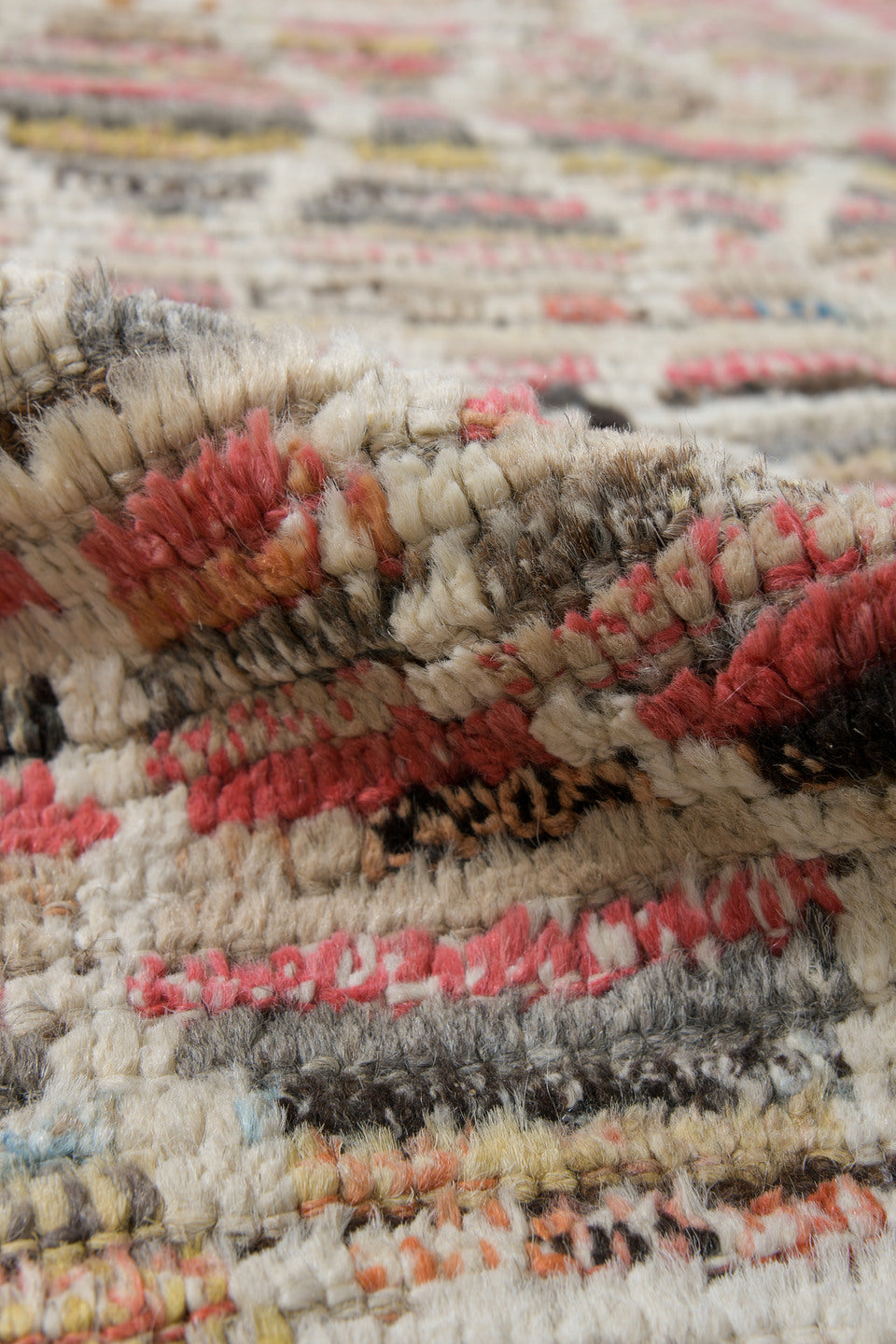 3' x 12' one-of-a-kind handmade vintage Tulu runner rug. Color palette: ivory, taupe, charcoal, blush, sky_blue, cream