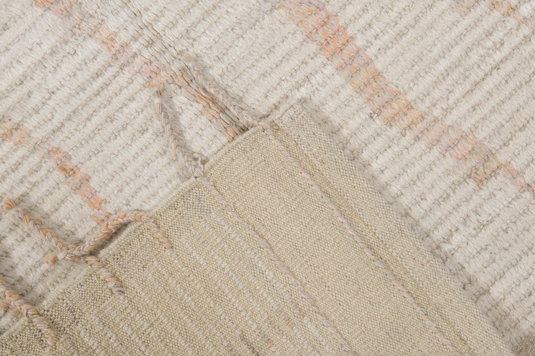 3' x 13' one-of-a-kind handmade vintage Tulu runner rug. Color palette: ivory, cream, beige, blush, taupe, pink, gray